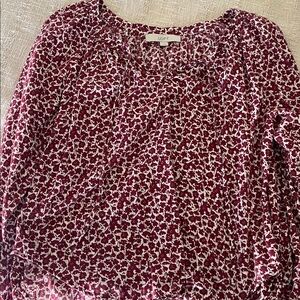 LOFT Burgundy and White Patterned Blouse
